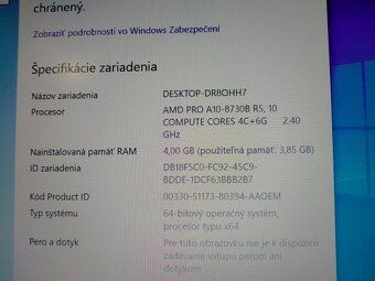 predám notebook HP ELITEBOOK 745 G4 ,WINDOWS 10,bez baterky. - 4