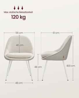 VASAGLE jedálenské stoličky – set 2 ks, s vankúšom, nové - 4