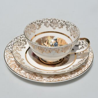 Starožitný porcelánový trojset - Gavalier a predavačka - 4