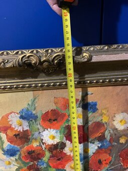 Olejomaľovaný obraz - Kytica kvetov, kniha a šálka kávy - 4