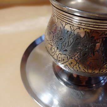 Starožitná alpaková cukornička s podšálkou - 4