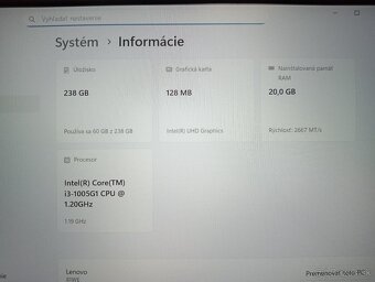 predám Lenovo ideapad 3 , Intel(R) Core™i3 , 20gb ram , ssd - 4