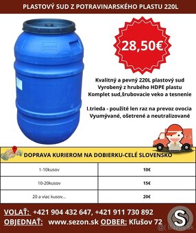 Plastove sudy 30L,60L,120L,220L,plastovy sud na kvas,na vodu - 4