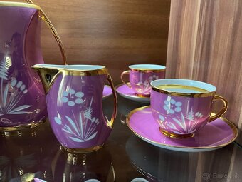 Nádherný fialový porcelánový kávový servis bohato pozlátený - 4
