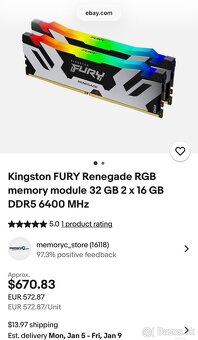 2x FURY Renegade White RGB DDR4 16GB 6400MHz CL32 - 4
