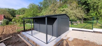 Plechová garáž 4x5m + prístrešok 1,5 x 5m + doprava a montáž - 4