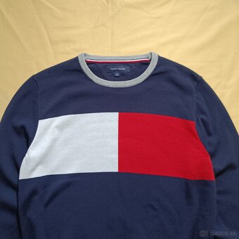 Tommy Hilfiger modrý tenký sveter svetrík s veľkým logom S/M - 4