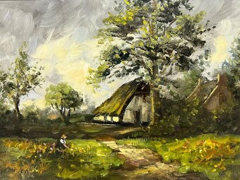 Olejomaľba chalupky s dievčatkom - 4