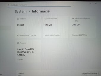 predám Lenovo ideapad 3 , Intel(R) Core™i3 , 20gb ram , ssd - 4