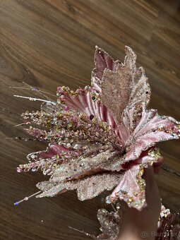 Luxusné dekoračné vetvičky – ružovo-zlaté, trblietavé - 4