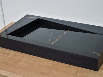 Čierne dizajnové umývadlo 80cm široké, umývadlo z dlažby - 4