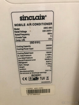 Predám mobilnú klimatizáciu značky Sinclair AMC-09C - 4