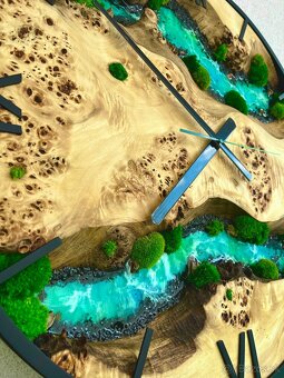 Machove hodiny 60cm ,  Drevene hodiny s machom a epoxidom 60 - 4