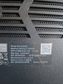 Predám herný notebook Lenovo IdeaPad Gaming 3 15ARH7 - 4