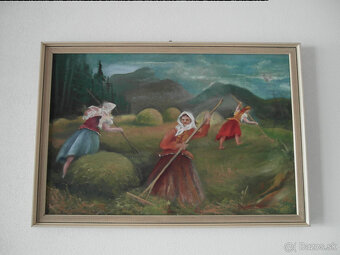 Starý obraz Hrabanie sena - 4