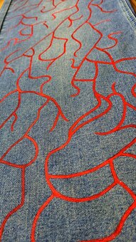 Nohavice ručné maľované a upravené-dusty blue - 4