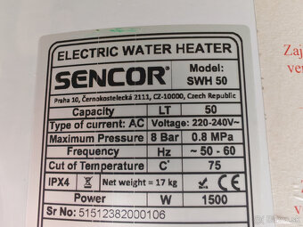 Predám Sencor Elektr. Bojler 50L - 4