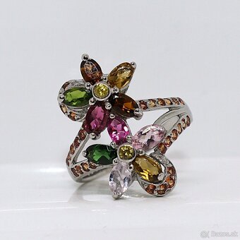 Dámsky strieborný prsteň 925 s 40 farebnými turmalínmi a 2 z - 4