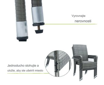 Záhradné ratanové stoličky šedá stohovateľné - cena za 4 ks - 4