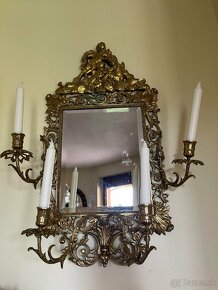 Starožitné mosadzné zrkadlo so svietnikmi - 4