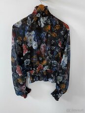 H&M kvetovaná čierna priehľadná blúzka XS 34 - 4