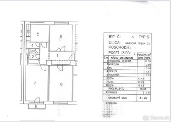 VIZUÁL, 3i byt, tehla, 81m2, balkón, pôv.stav, Nár. trieda - 4
