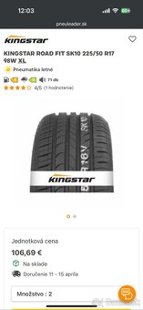 Letné 225/50 r17 kingstar roadfit - 4