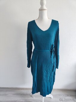 červené šaty s rukávmi L/XL, petrolejové úpletové šaty XL - 4