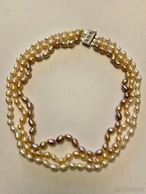 Trojfarebný 3 radový náhrdelník - pravé perly 6-7 mm - 4