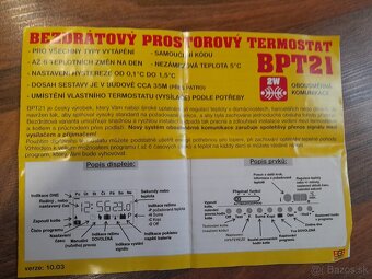 Bezdrôtový priestorový termostat BPT 21 - 4
