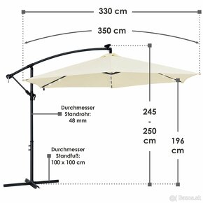 LED slnečník 3 m a 3,5 m - šedá a krémová - závažia a kryt - 4