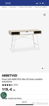 Písací stôl ABBETVED (svetlý dub/biela) - 4