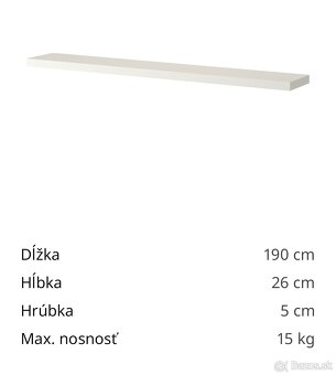 Nástenná polička 190x26 cm, biela - 4