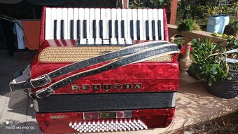 Harmonika -Akordeon.Delícia Carmen, červená perleť,80basová. - 4