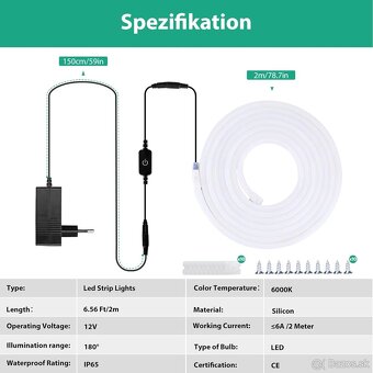 Lamomo LED pásik 2M, biely 12V stmievateľný neónový LED pási - 4