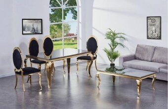 zlatý glamour stolík s čiernym tvrdeným sklom 180 PREMIUM - 4