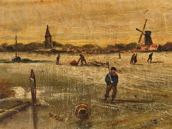 Zimná krajina s korčuliarmi – J. Spolet (1854–1912), olej - 4