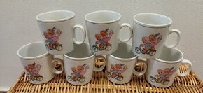 Retro dětské hrníčky. Růžový porcelán mísa,hrníčky,konvička - 4