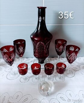 Krištáľ - rubínová karafa , poháre, vázy - 4
