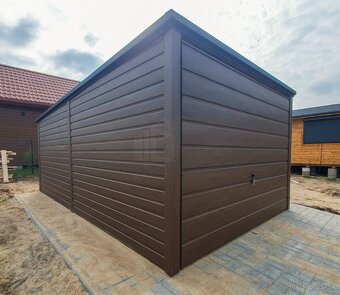 Plechová garáž 3x6 so spádom strechy dozadu, imitácia dreva - 4