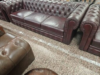 CHESTERFIELD ŠTÝL KOŽENÁ 3+1+1,TMAVOBORDOVÁ,Zľacnená - 4