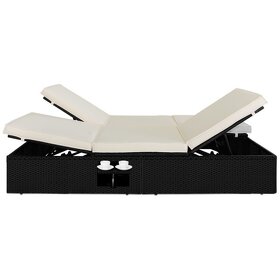 Ratanová polohovacia posteľ čierno-krémová – 193x116x33cm - 4