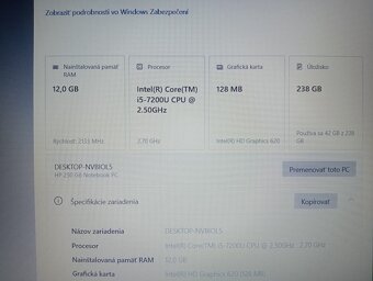 predám notebook Hp 250 G6 , Intel core i5 ,12gb ram ,ssd - 4
