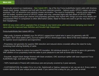 kabel na sluchadla: FORZA Audioworks - Noir Hybrid HPC - 4