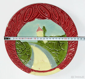 Starožitný secesný nástenný tanier kamenina - 4