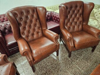 CHESTERFIELD ŠTÝL-WINGBACK-KOŽENÁ SEDAČKA - 4
