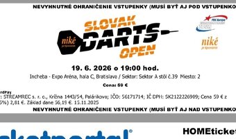 Slovak Darts Open - predám 2 lístky Sektor A - 4