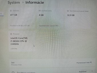 predám Dell precision 7530 , Intel core i7 , 32gb ram , ssd - 4