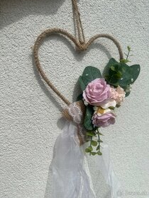 Svadobná výzdoba - veniec na dvere, srdce (ružová, biela) - 4
