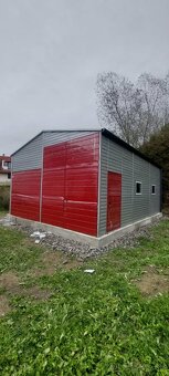 Plechová garáž / sklad 6×8 m – dvojspádová strecha, RAL 3011 - 4